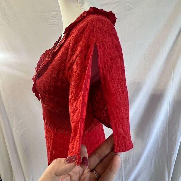 Finders Keepers Women's Red Asymmetrical Ruffled Collar Memento Dress Size Mediu - Picture 6 of 7